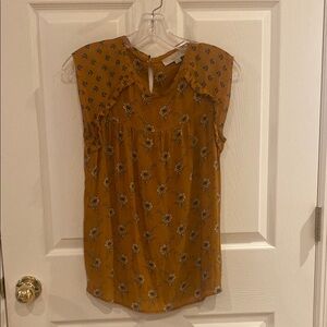 LOFT Brown Sleeveless Bib Collar Blouse